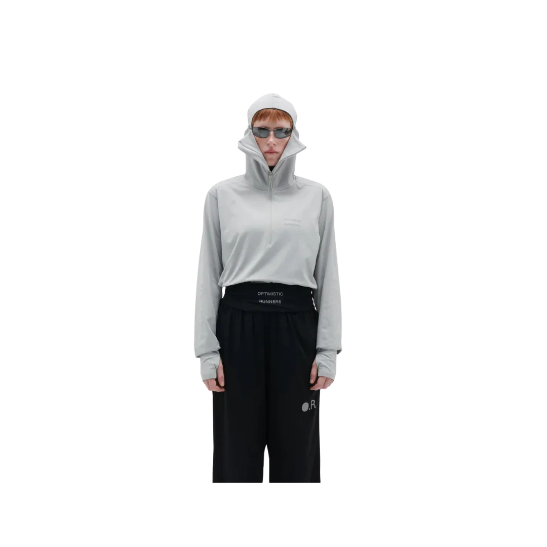 Optimistic Runners Balaclava Hoodie - Light Grey - Image 2